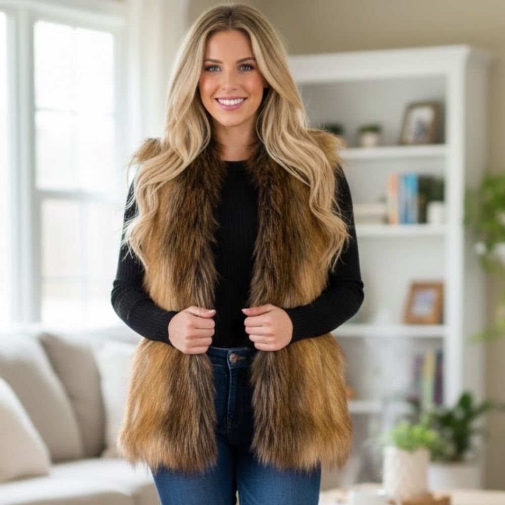 NWOT Donna Salyers Fabulous Furs Faux Red Fox Fur Vest Size SMALL